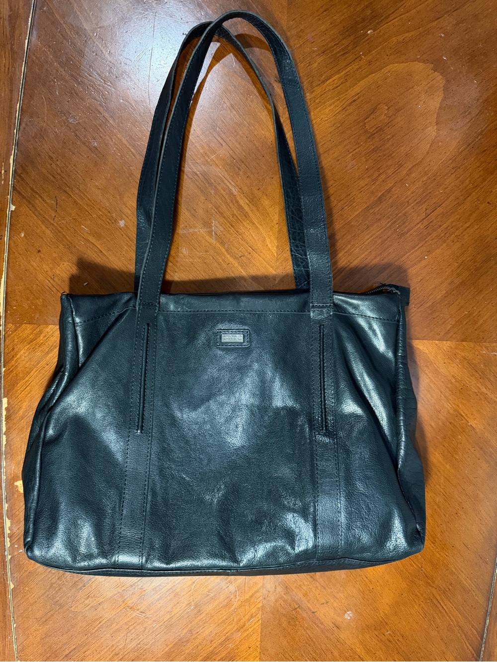 Spikes & Sparrow Black Leather Tote Shoulder Bag Zip Top Multiple Pockets